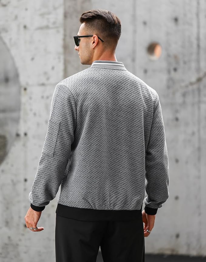 Mens Casual Jacket Loose Fit Lightweight Jacket Varsity Bomber Jacket with Zipper