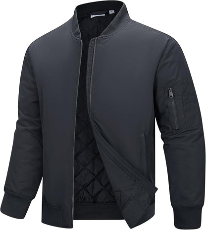 33,000ft Men's Bomber Jacket Waterproof Zip Up Windbreaker Quilted Padded Lightweight Warm Casual Spring Fall Winter Coat