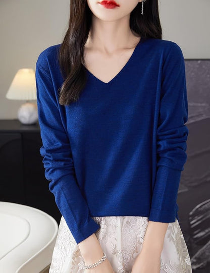 Chanyarn Women's 100% Merino Wool Base Layer Shirt Tops V Neck Long Sleeve Travel Hiking Tee T Shirt Pullover Sweater