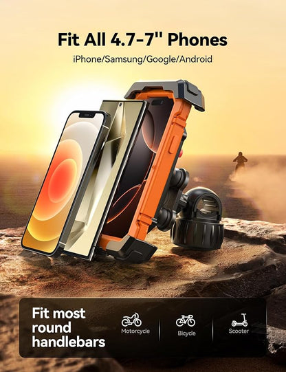 JOYROOM Bike Phone Holder Mount, [Dual Anti Vibration] [2025 Upgrade Reinforcement] Cell Phone Holder for Bike, Bicycle Scooter Accessories, Motorcycle Handlebar Phone Mount for iPhone 17