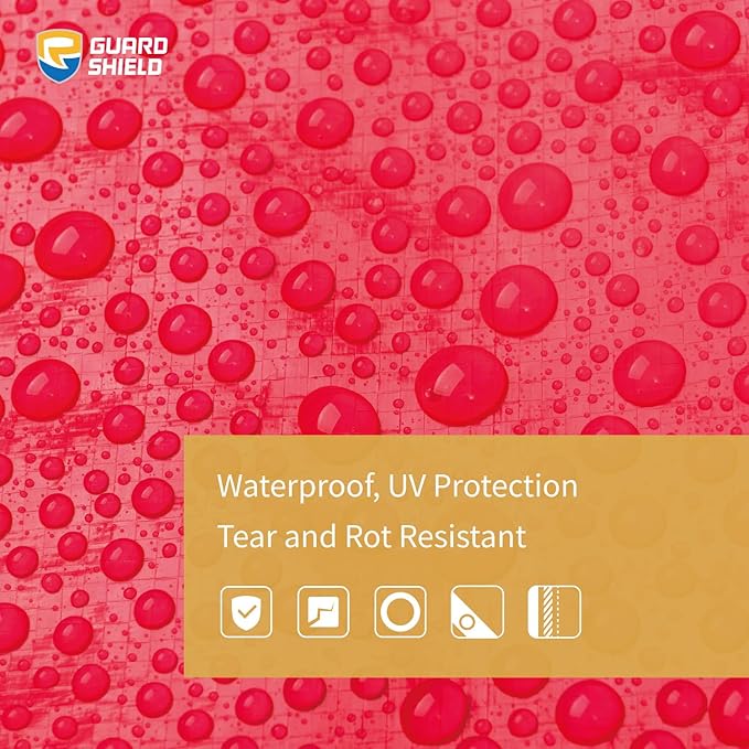 GUARD SHIELD Red Tarp 10x10 Feet Tarps High Visibility Outdoor Poly Cover Lightweight 6mil