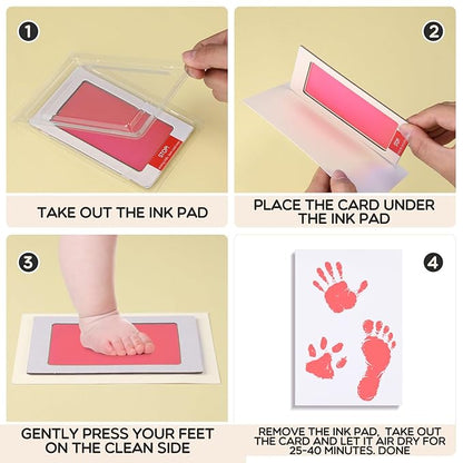 Jetec 8 Set Inkless Baby Footprint and Handprint Kit, Clean Touch Ink Pad for Baby Hand and Footprints, Dog Paw Print Kit with Ink Pads and Imprint Cards for Newborns Babies Pets Gifts (Pink)