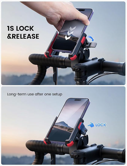Lamicall Motorcycle Phone Mount Holder - [Camera Friendly] [1s Lock] Bike Phone Holder Handlebar Clamp, Bicycle Scooter Phone Clip, for iPhone Air, 17, 16, 15 Pro Max, Galaxy, 4.7-7" Phones, Red