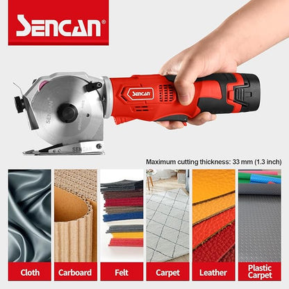 Cordless Electric Rotary Shear Cutter, Multi-layer Electric Fabric Scissors with 1.3"Cutting Thickness, for Cloth Fabric Leather and Carpet, Comes with 1 Battery, 2pcs blade, 14.4V