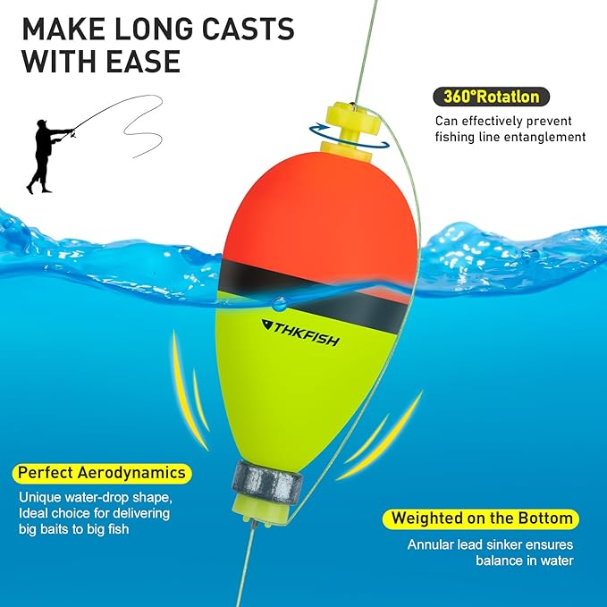 THKFISH Fishing Bobbers Floats,10 Packs Weighted Bobbers, Foam Oval Slip Bobbers for Fishing, Three Colours Crappie Bobbers, for Fishing Bluegill Crappie Panfish Bass Trout, 1in 1.5in 2in