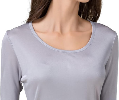 METWAY Women's Mulberry Silk T-Shirt Long Sleeve Pure Silk tee Shirt/Crew Neck Silk Blouse Undershirt
