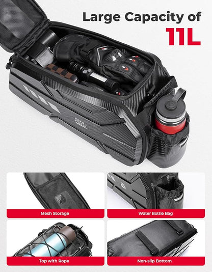 KEMIMOTO Bike Bag 11L EVA Hard Shell, Stable Installation Rear Rack Bag with Waterproof Cover, Bicycle Trunk with Shoulder Strap for Commuter Travel Outdoor