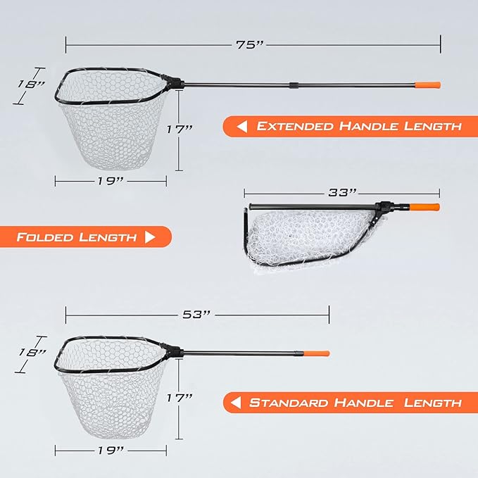 KastKing Brutus Fishing Net, Foldable Extendable Fish Landing Net, Lightweight & Portable Fishing Net with Soft EVA Foam Handle, Holds up to 44lbs/20KG, Fish-Friendly Mesh for a Safe Release