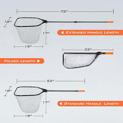 KastKing Brutus Fishing Net, Foldable Extendable Fish Landing Net, Lightweight & Portable Fishing Net with Soft EVA Foam Handle, Holds up to 44lbs/20KG, Fish-Friendly Mesh for a Safe Release