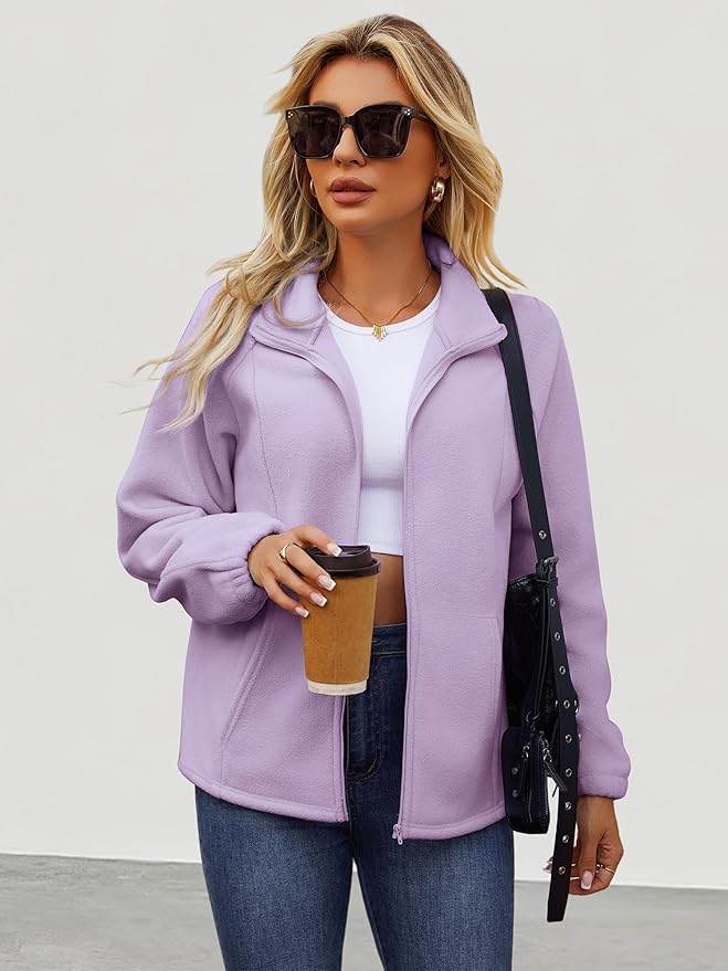 Womens Zip Up Fleece Jacket With 6 Pockets Casual Long Sleeve Fall Winter Fashion Outfits Clothes 2025