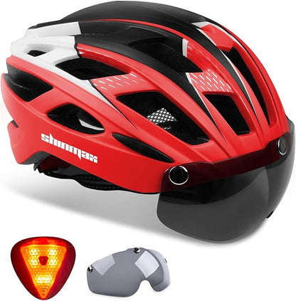 Shinmax Bike Helmet, CPSC/CPC Bike Helmet for Adult Men Women with Magnetic Goggles&Led Back Light Cycling Helmet Adjustable SM-T69