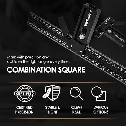 Upgraded Precision Square for Woodworking – 12 Inch Triangle Ruler with Side Scale | CNC-Machined Aluminum Layout Tool | 90 Degree Right Angle Framing & Marking Square