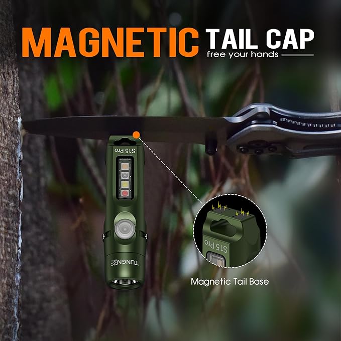 S15Pro Rechargeable Keychain Flashlight,750 High Lumen EDC Pocket Flashlight with Clip,Multifunction Mini COB Light and 365nmUV- 11 Lighting Modes, Tail Magnet, Flash Light(Army Green)