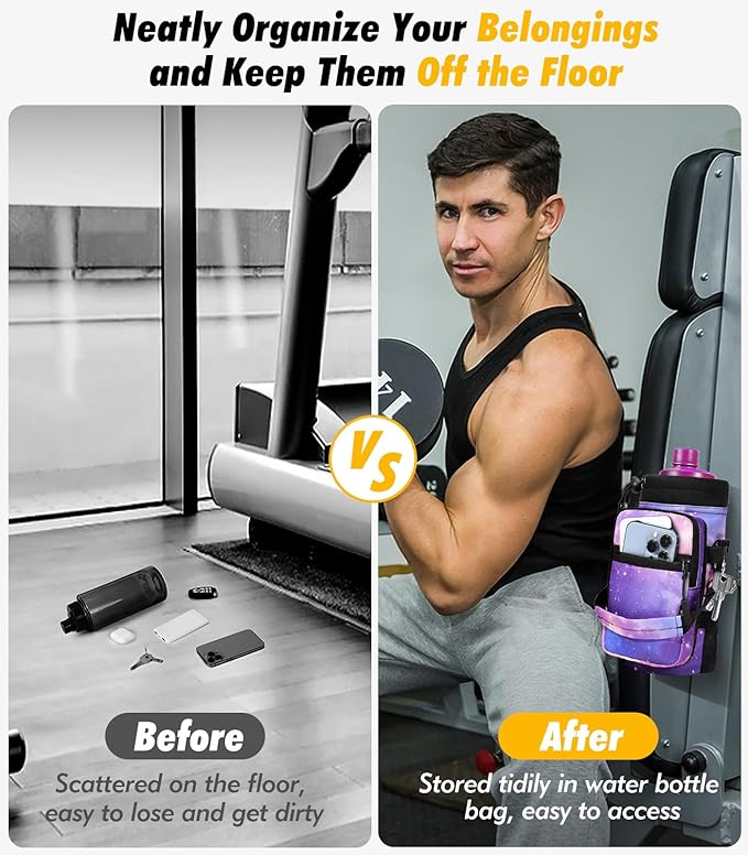 Nuovoware Water Bottle Carrier Bag,25oz/40oz/64oz Bottle Pouch Holder,Adjustable Shoulder Hand Strap 2 Pocket Sling Neoprene Sleeve Sports Accessories for Hiking Travelling Camping