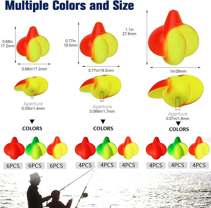 Dovesun 220/104/80/54/42/52pcs Fly Fishing Floats Bobbers Foam Pompano Rigs Surf Fishing Rig Floats Bright Color Round, Bullet, Cylindrical, Spin, Pill with Tackle Box