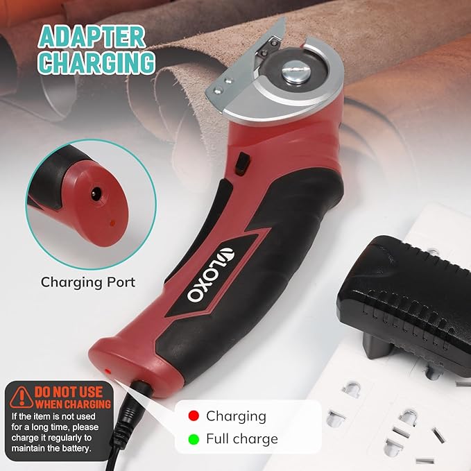 VLOXO Cordless Electric Scissors, Electric Box Cutter 4V Power Rotary Scissors Rechargeable Cardboard Cutter with Safety Lock Multi-Cutting Tools for Leather Carpet Canvas (Red)