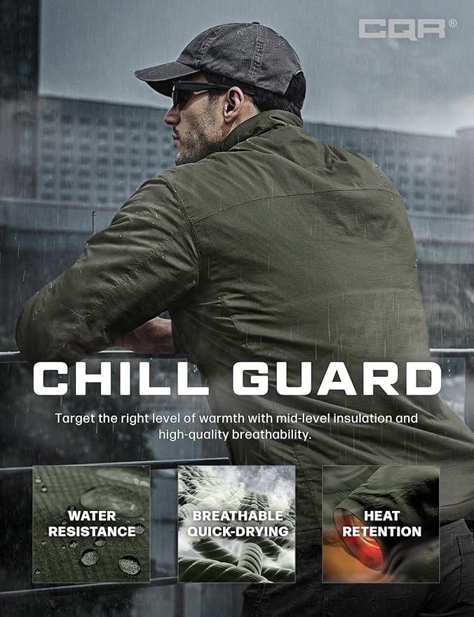 CQR Men's Lightweight Insulated Jacket, Windproof Packable Water Resistant Warm Active Coat for Hiking Work Outdoor Tactical