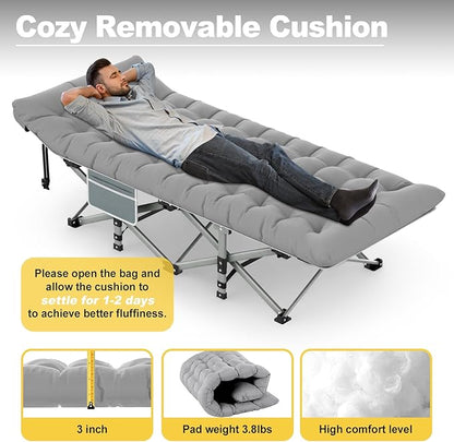 Slendor Folding Camping Cot for Adults with Mattress,Max Load 500lbs Cots for Sleeping Camp Cots for Adults Kids Teenage Portable Travel Camp Cot Bed Mattress for Home Office Beach Garden Tent