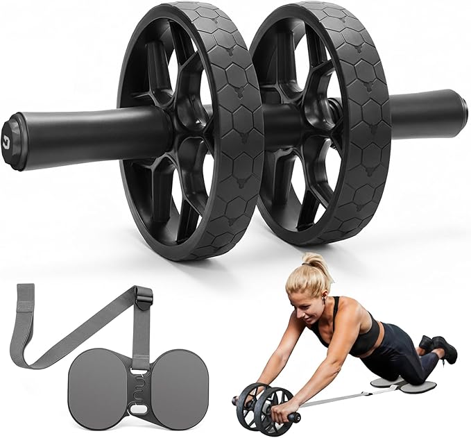 VINSGUIR Ab Roller Wheel for Beginners to Pros, Ab Roller with Adjustable & Detachable Resistance Band, Abs & Core Workout Equipment for Home Gym, Abdominal Wheel with Exercise Guide and Knee Pad, Men Women
