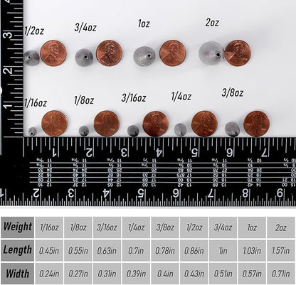 Dr.Fish 50 Pack Bullet Fishing Sinkers Worm Weights Lead Fishing Weights Bass Fishing Sinker Freshwater Texas Carolina Rig Punch Shot