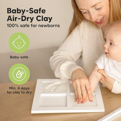 Baby Hand and Footprint Kit - Baby Footprint Kit, Clay Handprint Keepsake Frame, Nursery Picture Frame For Newborns, Personalized New Mom Gifts for Showers & Registry (Vintage White)
