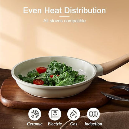 21Pcs Pots and Pans Set with Aluminum Lid, Nonstick Ti-Ceramic Cookware Sets, Induction Cookware Non Stick Cooking Set w/Frying Pans & Saucepans(PFOS, PFOA Free)-White