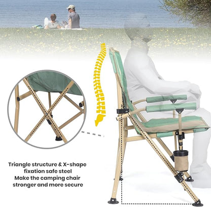 XGEAR Camping Chair with Padded Hard Armrest, Sturdy Folding Camp Chair with Cup Holder, Storage Pockets Carry Bag Included, Support to 400 lbs