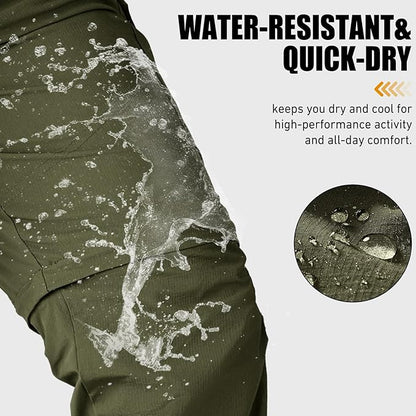 Mens Hiking Convertible Pants Quick Dry Waterproof Zip Off Lightweight Cargo Safari Fishing Work Pants Trousers with Belt