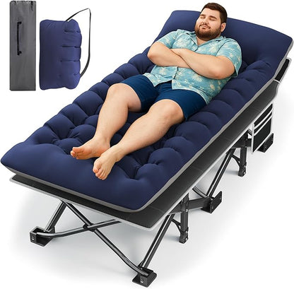 HABUTWAY Camping Cot with Mattress, 32" Extra Wide Camping Cots for Adults, Sleeping Cot for Adults Holds Up to 600LBS, Cots for Sleeping, Camp, Rv, Beach, Patio, Office Naps(Blue)