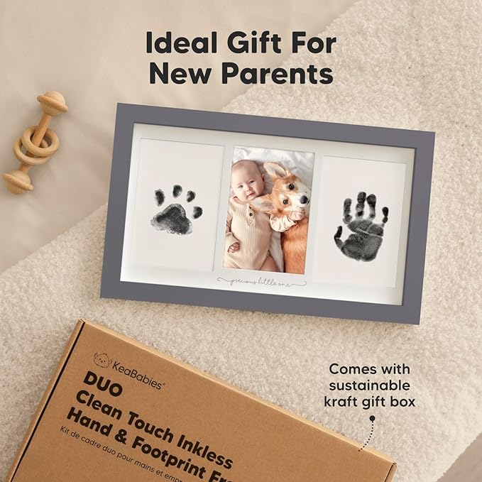 Inkless Baby Hand and Footprint Kit Boy, Girl - No Mess Ink Pad for Handprint, Clean Touch Dog Paw Print Kit, Personalized Baby Shower Gifts, Nursery Newborn Keepsake Frame (Gunmetal Gray)