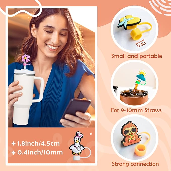 Stanley Cup Accessories Set Including 20 Pcs Straw Cover Cap for 9-10 mm Straws, Cute Drinking Straw Plugs for Stanley 40oz & 30oz Tumbler Cups