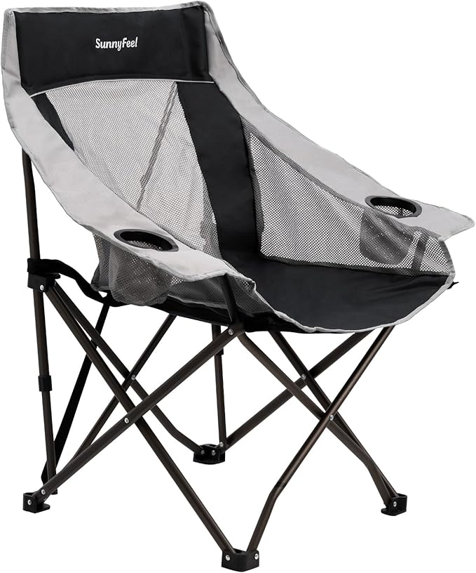 SUNNYFEEL Lightweight Oversized Camping Chairs for Adults Portable Folding Chair with Side Pockets & Cup Holde for Beach,Fishing,Trip,Picnic,Lawn,Concert Outdoor, Carry Bag Included