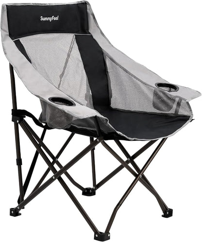 SUNNYFEEL Lightweight Oversized Camping Chairs for Adults Portable Folding Chair with Side Pockets & Cup Holde for Beach,Fishing,Trip,Picnic,Lawn,Concert Outdoor, Carry Bag Included