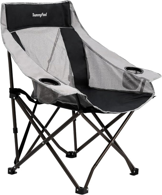 SUNNYFEEL Lightweight Oversized Camping Chairs for Adults Portable Folding Chair with Side Pockets & Cup Holde for Beach,Fishing,Trip,Picnic,Lawn,Concert Outdoor, Carry Bag Included
