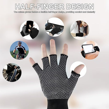 Fingerless Workout Gloves for Men and Women, Black Half-Finger Work Gloves, Fitness Exercise Gloves for Yoga, Weight Lifting, Cycling, Gym, Running, Driving-Breathable, Anti-Slip, Stretchy