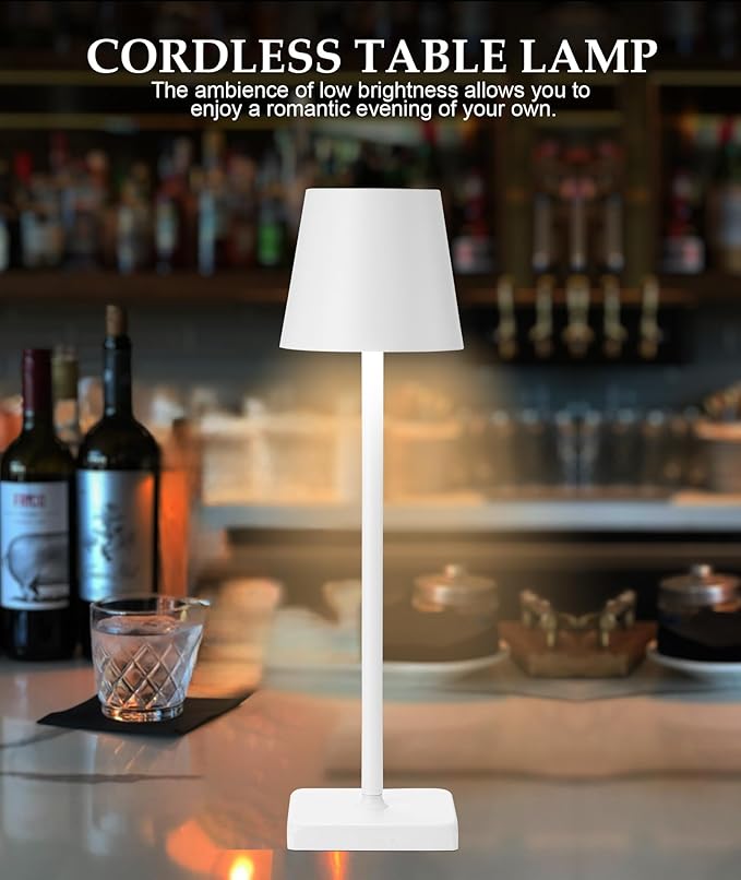 HASUN 2Pack Cordless Table Lamp, LED Rechargeable Desk Lamp, 5200mAh Battery Table Light, Aluminum Shell, 3 Color Stepless Dimming for Outdoor/Patio/Camping White