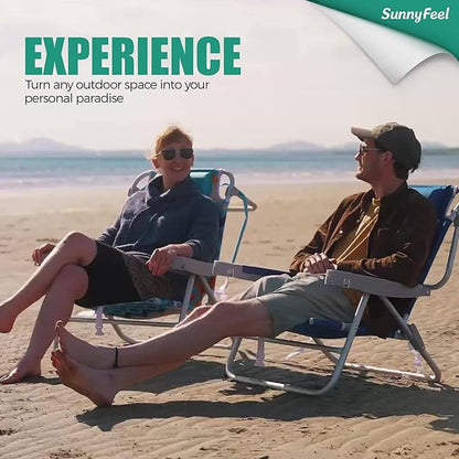 SUNNYFEEL Extra Wide 28" Low Beach Chair 5 Position Lay Flat, XL Oversized Portable Folding Camping Chairs with Cup Holder for Outdoor/Trip, Lightweight Foldable Backpack Beach Chair for Adults