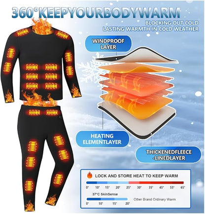 Heated Thermal Underwear for Men Women USB 42 Zone Intelligent Heated Thermals top and Heated Pants Set & XS-4XL