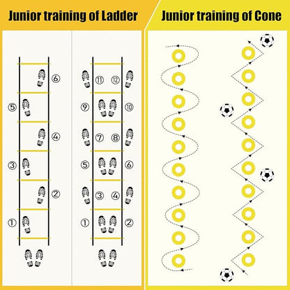 Agility Speed Training Equipment Set, Football Practise Set with 20ft Agility Ladder, 12 Cones, 4 Adjustable Hurdles, Jump Rope, Parachute, for Basketball, Soccer, Football, Kids, Youth, Adults