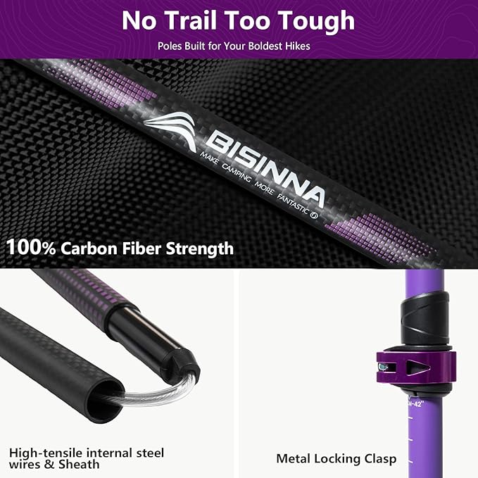BISINNA Carbon Fiber Trekking Poles Collapsible Hiking Poles Lightweight Walking Sticks with Cork Handle Quick Lock for Women and Men 2pc