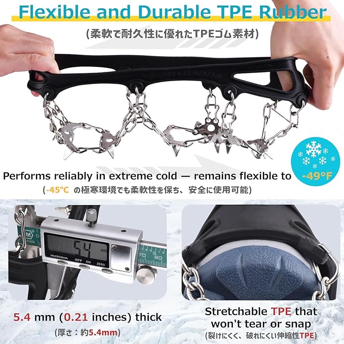 Azarxis Walk Traction Ice Snow Cleat Treads Grips Grippers Crampons Creepers with 19 Spikes for Shoes Boots Men Women Walking Climbing Hiking Fishing Heavy Duty Anti Slip Stainless Steel