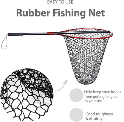Fishing Landing Net with Long Handle Non-Telescopic,Large Rubber Fishing Net for Kayak/Fly | Hoop Size 23.6″ x 19″ | Overall Length: 67″ | Net Depth 24.8″