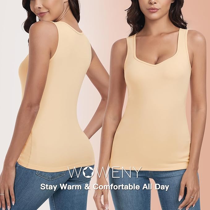 WOWENY Sleeveless Thermal Fleece Tank Top for Women Sweetheart Neck Camisole Warm Base Layer Cami Vest Underwear Tops