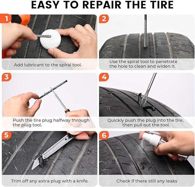 ETENWOLF Flat Tire Repair Kit with Plugs 16 Pcs, Heavy Duty Tire Plug Kit for Car, Motorcycle, ATV, Jeep, Truck, Tractor (Vivid Orange)