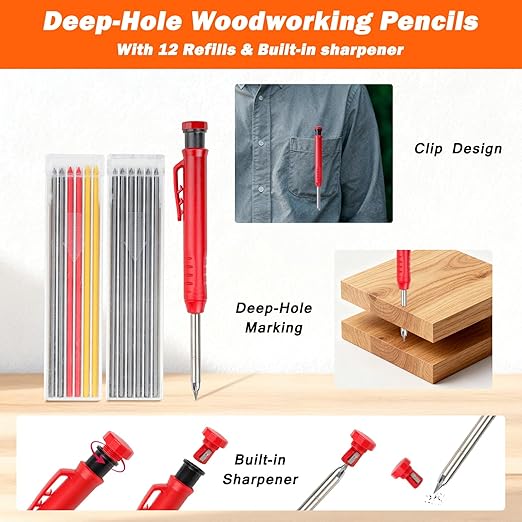2pcs Rafter Square, 12-inch & 7-inch Carpenter Sqaure Set with Woodworking Pencil, Carpenter Measuring Layout Tool, Aluminum Alloy Triangle Ruler for Woodworking- Imperial