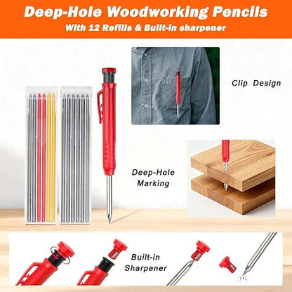 2pcs Rafter Square, 12-inch & 7-inch Carpenter Sqaure Set with Woodworking Pencil, Carpenter Measuring Layout Tool, Aluminum Alloy Triangle Ruler for Woodworking- Imperial