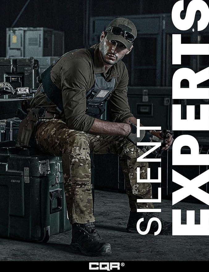 CQR Men's Flex Stretch Tactical Pants, Water Resistant Ripstop Cargo Pants, Lightweight EDC Outdoor Work Hiking Pants