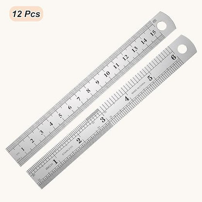 HARFINGTON 12 Pcs Steel Ruler 6" x3/4" Machinist Metal Ruler Carbon Steel Metric Straight Edge Measuring Tools 0.3mm Thick for Engineering Architect Drawing Home Office