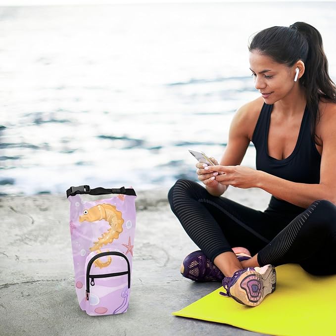 Purple Seahorse Jellyfish Starfish 01 Water Bottle Holder with Strap Insulated Water Bottle Carrier Crossbody Bags Pouch with Phone Pocket for Travel Gym Hiking Walking Running