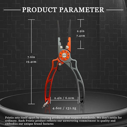 Pristis UTA II Fishing Pliers, Multi-Function Split Ring Plier Gear, Saltwater Resistant Teflon Coated Locking Hook Remover Cutter, Stainless Steel Top & Aluminum Body Tool Kit Tackle Set for Bass